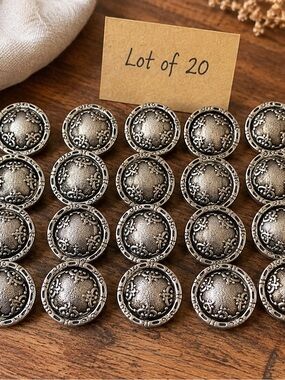 Silver Tone Floral Scroll Shank Button Replacement Sewing Craft Supply lot of 20